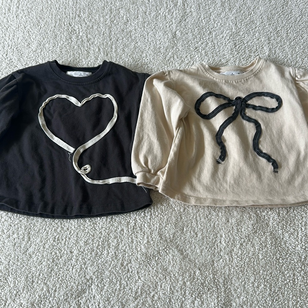 Zara t shirts, heart 3T bow 2T amazing condition only worn a few times